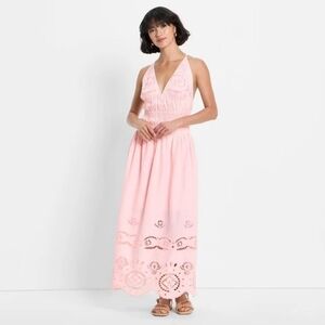 Women's Blush Pink Backless Halter Maxi Dress
